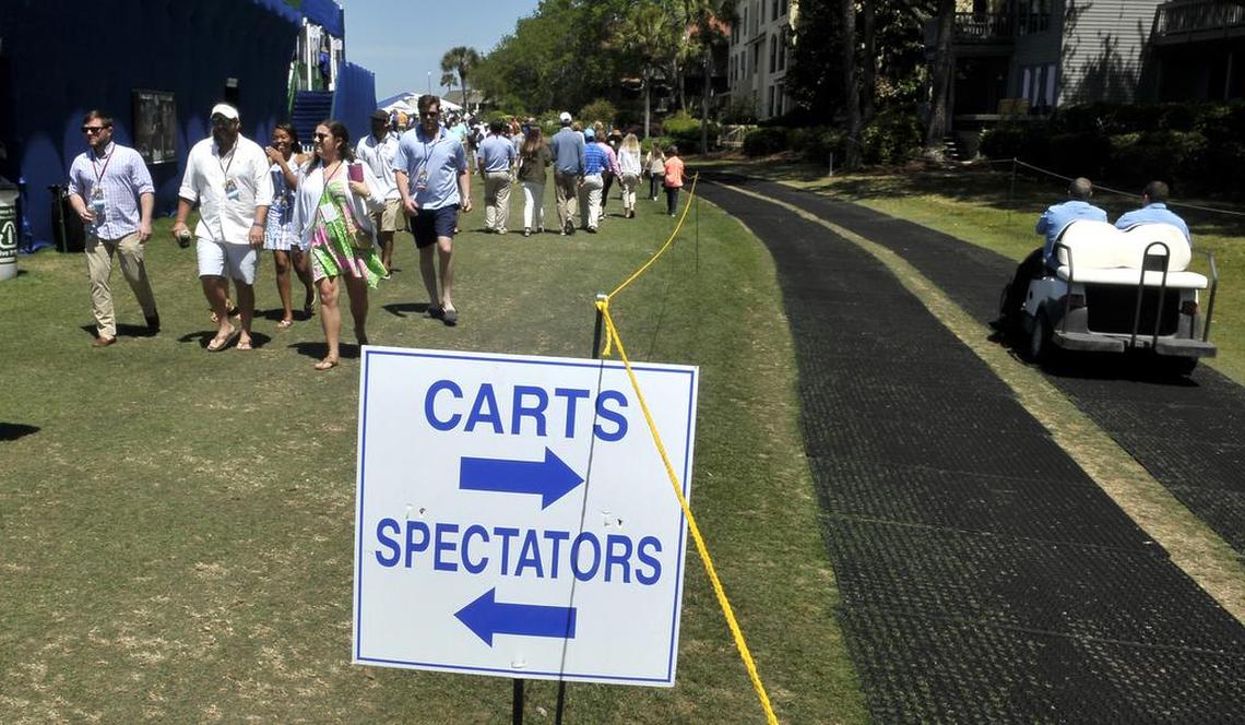 In this file photo from 2016, walkways and cart paths were clearly marked near the 18th green of the RBC Heritage Presented by Boeing on the grounds of Harbour Town Golf Links in Sea Pines on Hilton Head Island.