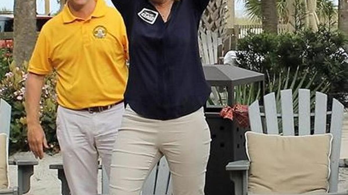 Bluffton mayor Lisa Sulka celebrates the town’s Tartan Day Challenge victory.
