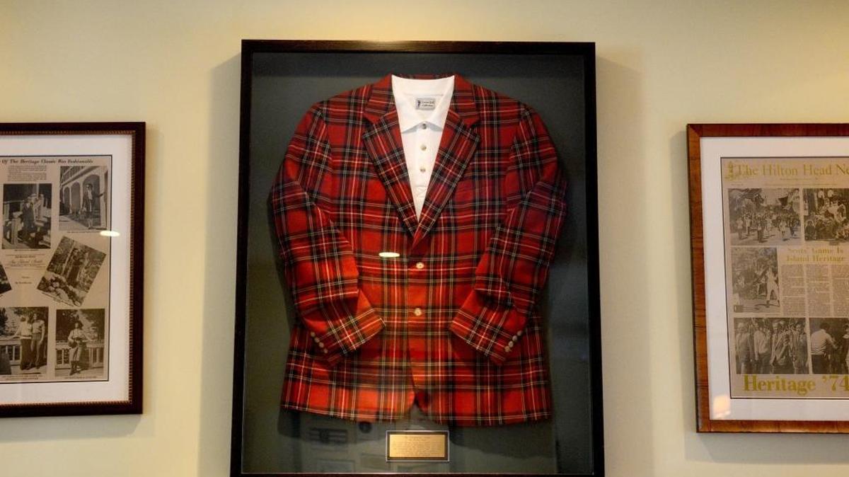A Heritage plaid tartan jacket as seen hanging in the Heritage Classic Foundation clubhouse in Sea Pines Resort on Monday, April 3, 2017, on Hilton Head Island.