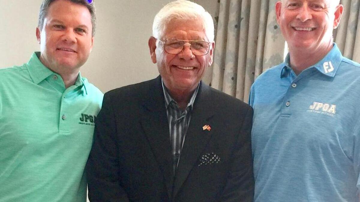 PGA Tour legend, Lee Trevino, center, takes a photo on Wednesday with Keith Bach, president, and Chris Tremblay, head coach with the Junior Players Golf Academy. Trevino was the keynote speaker at a financial seminar held a Belfair in Bluffton sponsored by Cherrington Brotsky Conscious Capital.