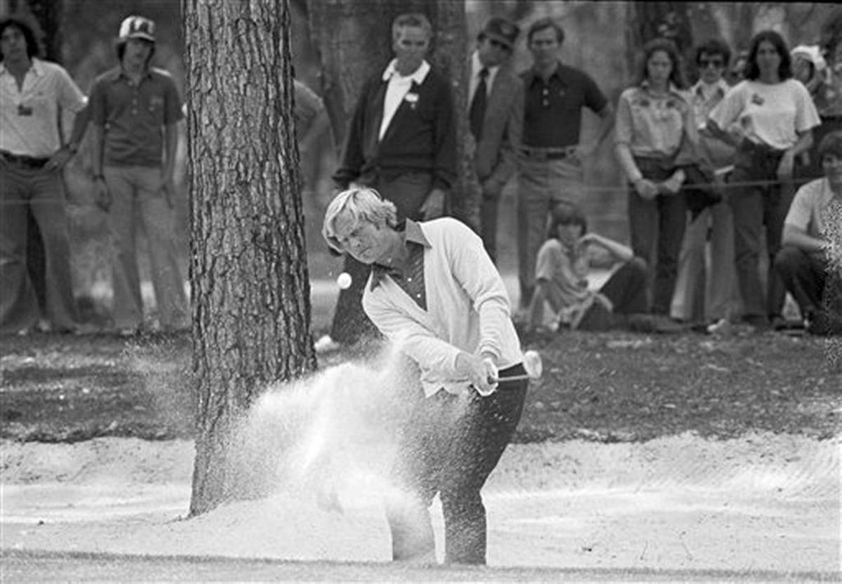 Jack Nicklaus blasts from the trap on the 10th green on the way to continuing his lead in the Heritage Golf Classic at Hilton Head Island, S.C., March 28, 1975. Nicklaus will be in Bluffton this weekend to visit his design at May River Golf Club in Palmetto Bluff in Bluffton.