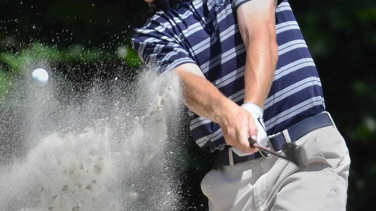 Hilton Head High’s Travis Mancill blasts out of the greenside bunker on No. 15 during the final round of the 4A Boy’s State Golf Tournament at the Port Royal Golf Club’s Barony Course on May 16, 2017.