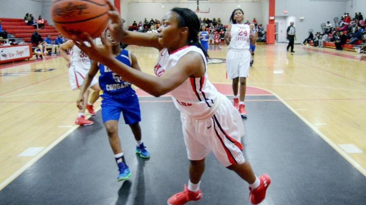 Ridgeland-Hardeeville’s Shania Douglas keeps the ball inbounds during last Tuesday’s game with Edisto, which the Jaguars won.