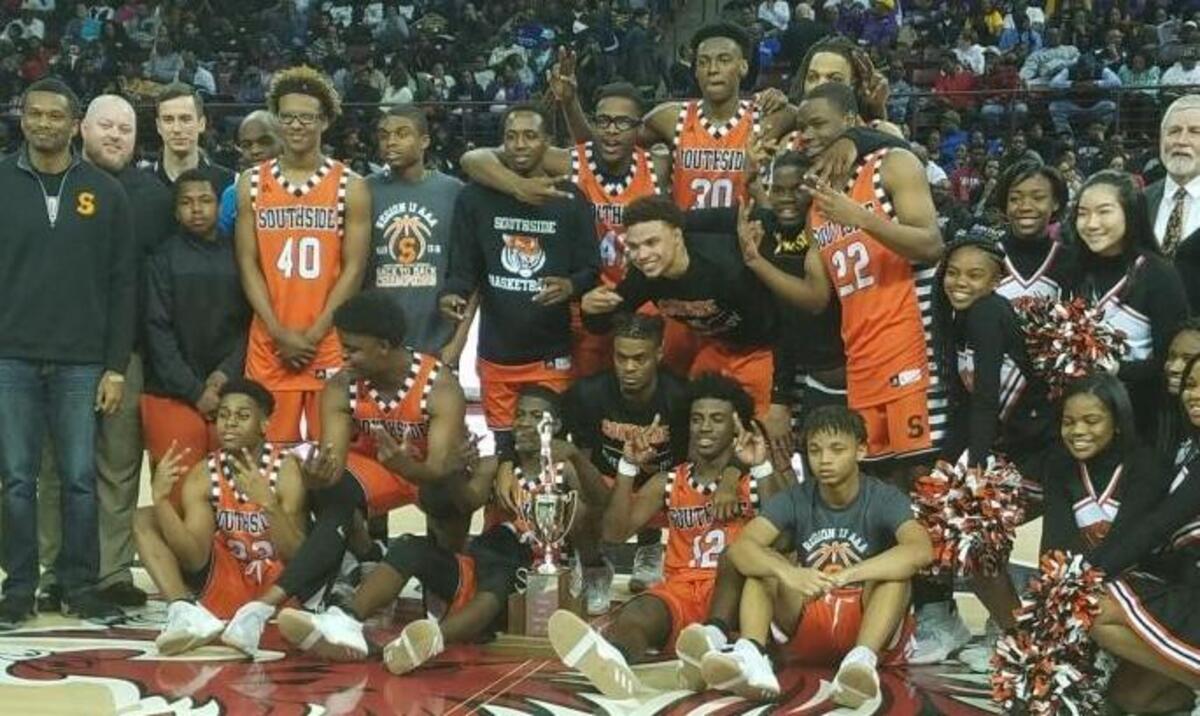 Southside players pose for a photo after defeating Ridgeland-Hardeeville for Class 3A boys basketball title