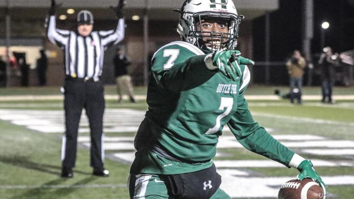 Dutch Fork’s Ward Hacklen celebrates a touchdown catch during the 5A Lower State championship game, a win over Fort Dorchester.