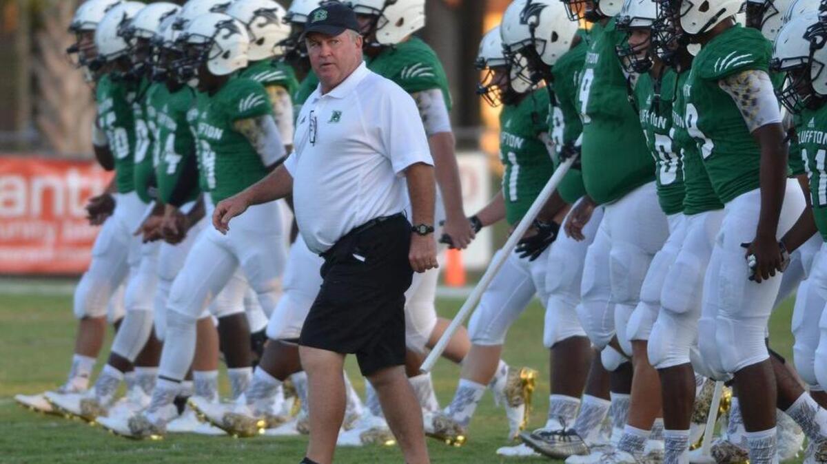 The May River High School Sharks football team plays its first ever game with its crosstown rival, the Bluffton Bobcats, at Bluffton High School on Friday, Aug. 26, 2016.