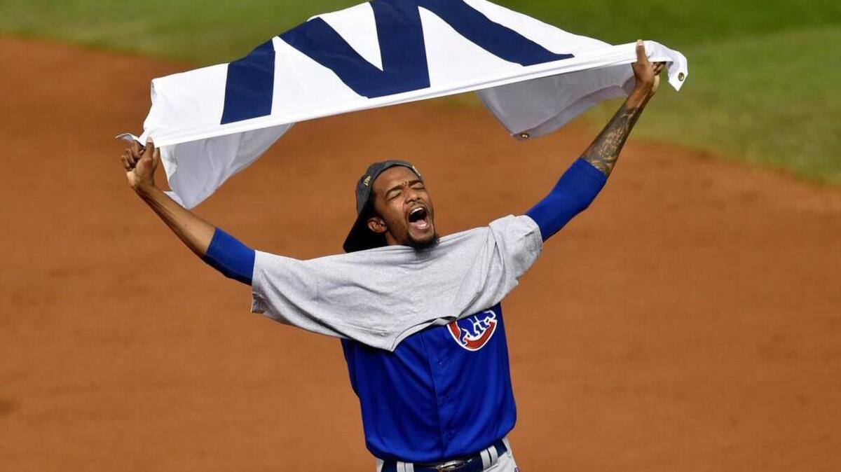 Chicago Cubs relief pitcher Carl Edwards, from Prosperity, celebrates Wednesday after defeating the Cleveland Indians in game seven of the 2016 World Series at Progressive Field.