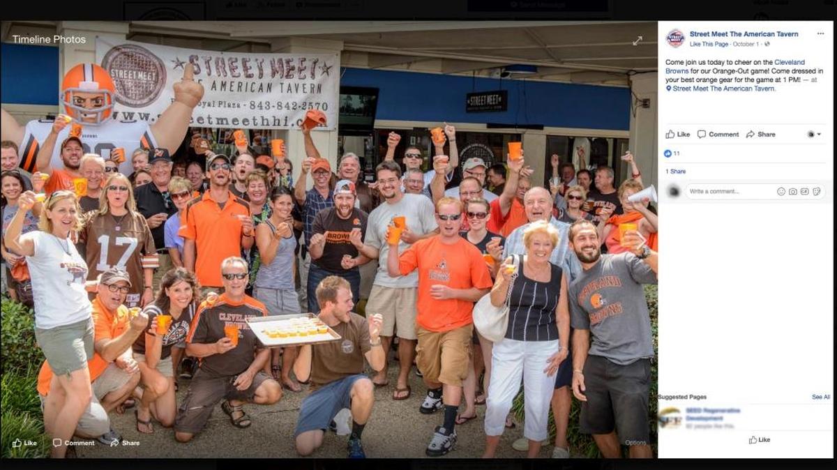 Hilton Head Island’s Street Meet The American Tavern is a NFL Cleveland Brown Backers bar and grill restaurant that offers jello shots to patrons when the football team scores a toouchdown.