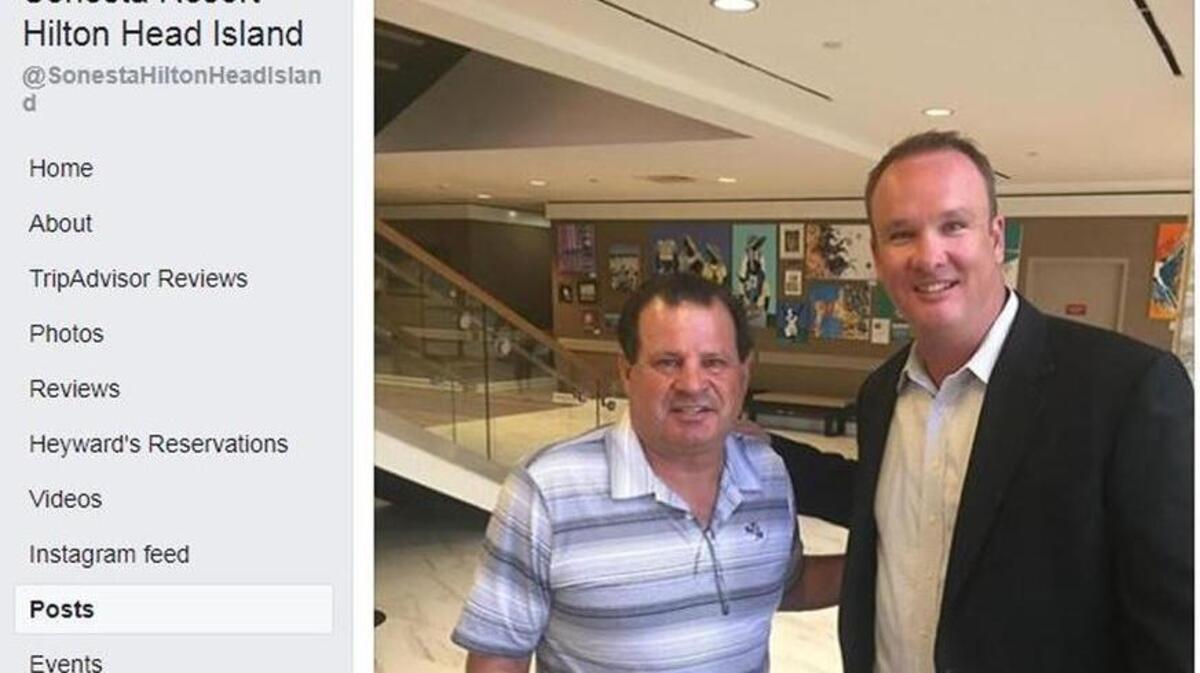 Mike Eruzione, the captain of the United State’s famed “Miracle on Ice” 1980 Olympic hockey team, poses for a photo at the Sonesta Resort Hilton Head Island.