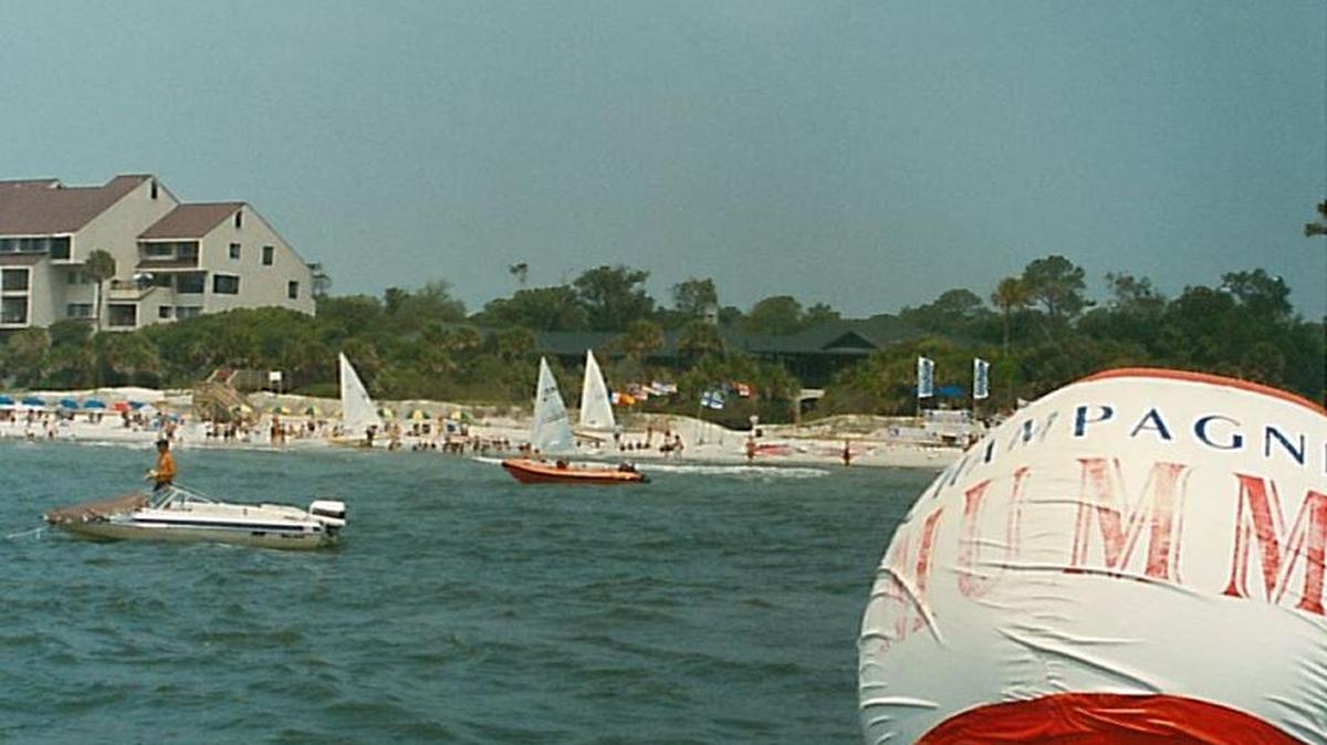 The course for the Mistral, or windsurfing, race at the Champange MUMM Olympic Classes Regatta, which took place off Palmetto Dunes in 1996.