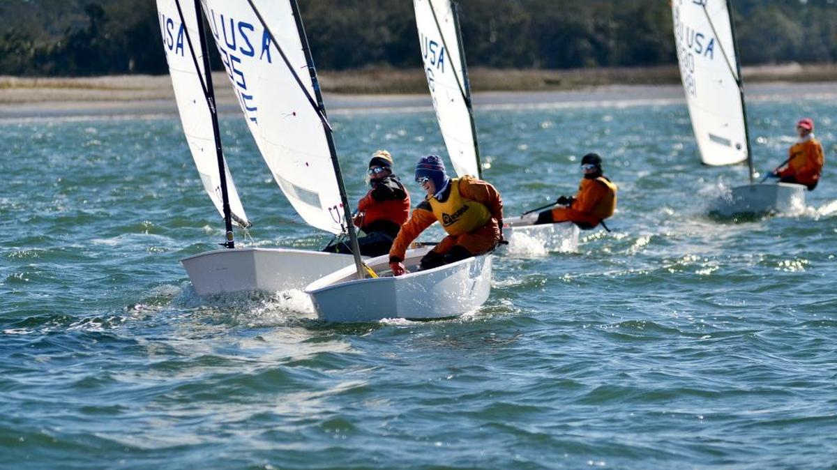 Participants in the 2018 USODA Mid-Winter Team Race Championship race their Optimist Dinghies, otherwise known as Optis, on Saturday morning off of Hilton Head Island.