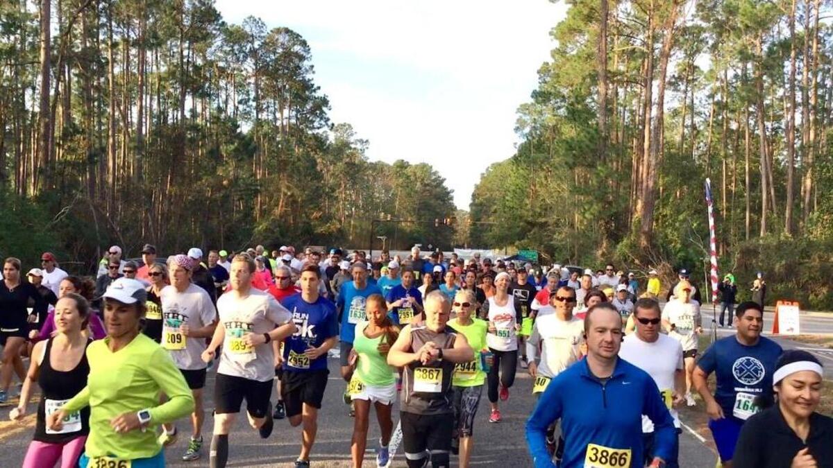 The start of the 2016 Hargray Hilton Head Island Bridge Run, Saturday morning at Crossings Park.