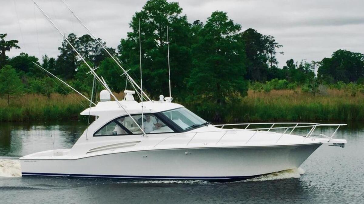 Collins is officially spoiled on new 45' Hatteras sport fishing boat.