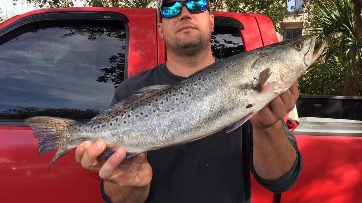 Chasin Tail’s 3-pound, 8-ounce winning trout is shown in Waddell Benefit Inshore Tournament.