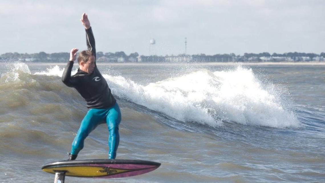 Collins’ nephew shows off how to surf above the water