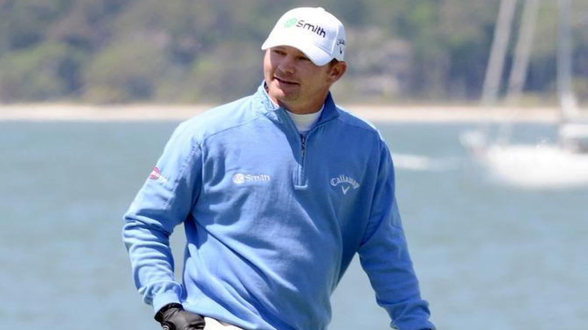 Tommy Gainey on the 18th green of Harbour Town Golf Links during the 2012 RBC Heritage Presented by Boeing tournament on Hilton Head Island.