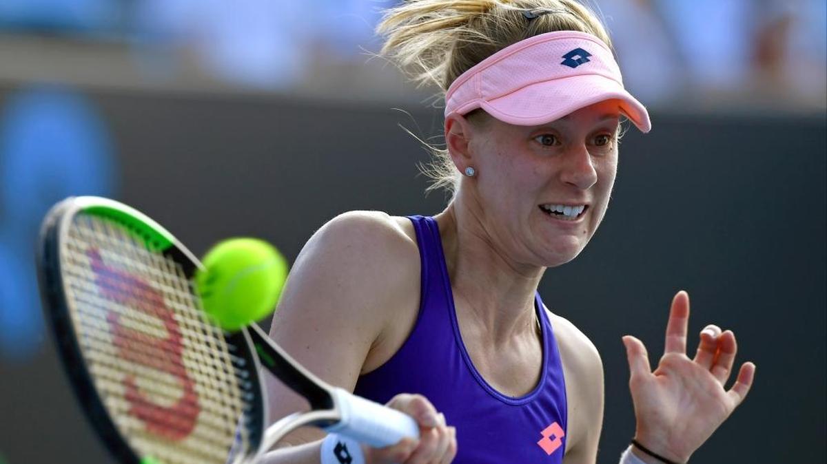 Alison Riske makes a forehand return to Romania's Sorana Cirstea during Friday’s third-round match at the Australian Open.